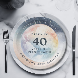 Planeet Aarde Hemel 40ste Verjaardag Papieren Bordje