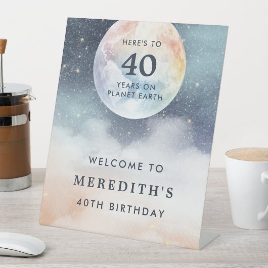 Planeet Aarde Hemel 40ste Verjaardag Reclamebord Met Voetstuk (Insitu)