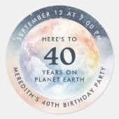 Planeet Aarde Hemel 40ste Verjaardag Ronde Sticker (Voorkant)