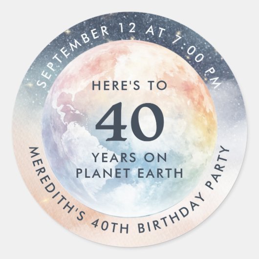 Planeet Aarde Hemel 40ste Verjaardag Ronde Sticker (Voorkant)
