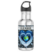 Planeet Aarde Hydratatie Groen Blauw Hart Waterfles (Voorkant)