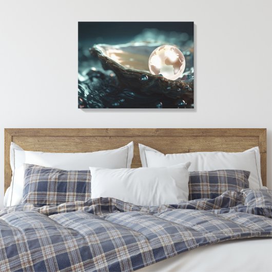 Planeet Aarde in een Oyster Pearl Canvas Afdruk (Insitu (Slaapkamer))