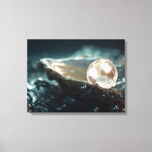 Planeet Aarde in een Oyster Pearl Canvas Afdruk