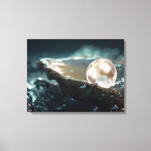Planeet Aarde in een Oyster Pearl Canvas Afdruk (Voorkant)