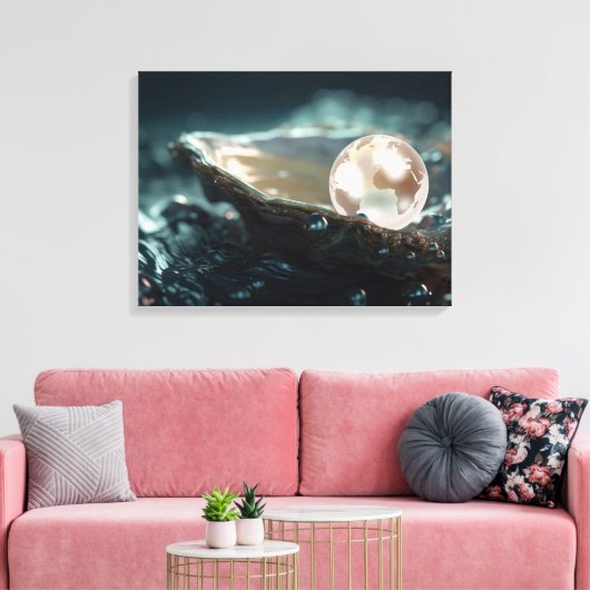 Planeet Aarde in een Oyster Pearl Canvas Afdruk (Insitu (Woonkamer))