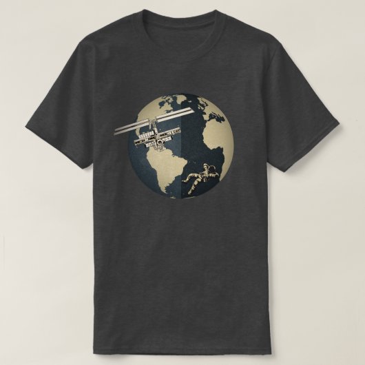 Planeet Aarde Satelliet en Astronaut T-shirt (Design voorkant)