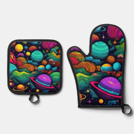 Planeet achtergrond ovenwant & pannenlap set