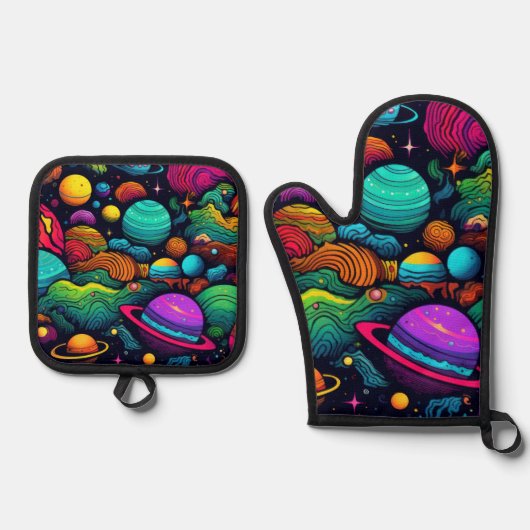 Planeet achtergrond ovenwant & pannenlap set (Voorkant)