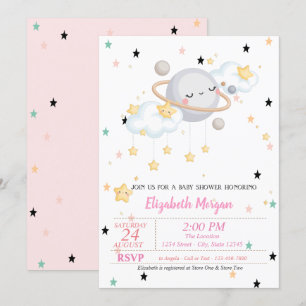 Planeet,Bewolking, Sterren,Baby Shower Kaart