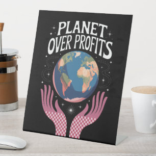 Planeet Boven Winsten Aarde Klimaatverandering is Reclamebord Met Voetstuk