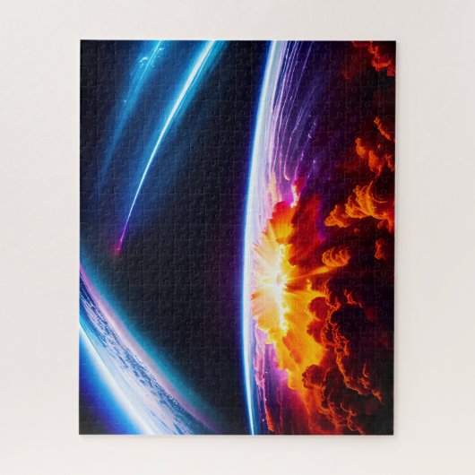 Planeet explosie onder kosmisch universum fenomeen legpuzzel (Verticaal)