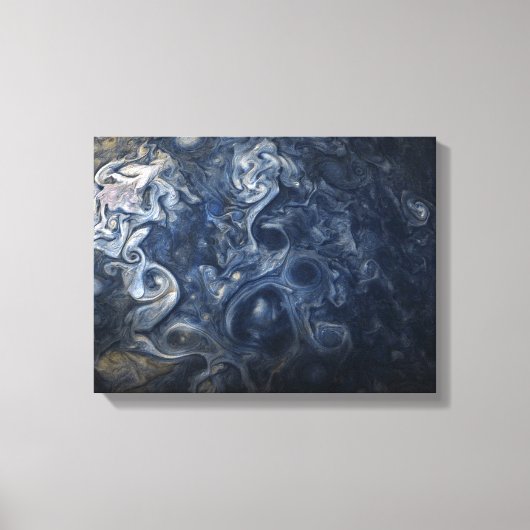 Planeet Jupiter Blues Blauwe Witte Juno Cam Wervel Canvas Afdruk (Voorkant)
