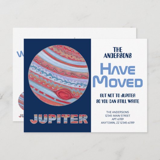 Planeet Jupiter Kleurrijk Grappig Bewegend Nieuw A Aankondigingskaart (Voorkant / Achterkant)