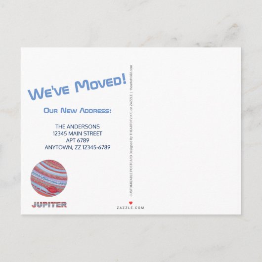 Planeet Jupiter Kleurrijk Grappig Bewegend Nieuw A Aankondigingskaart (Achterkant)