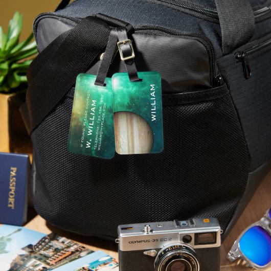 Planeet Jupiter Zonnestelsel Ruimte Groene Melkweg Bagagelabel (Voorkant /achterkant)