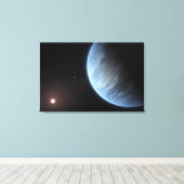 Planeet K2-18b, gastheer ster en bijbehorende plan Canvas Afdruk (Insitu (Houten vloer))
