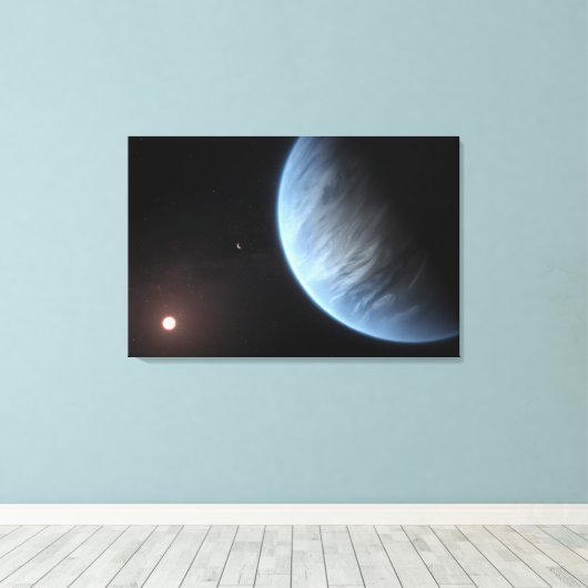 Planeet K2-18b, gastheer ster en bijbehorende plan Canvas Afdruk (Insitu (Houten vloer))
