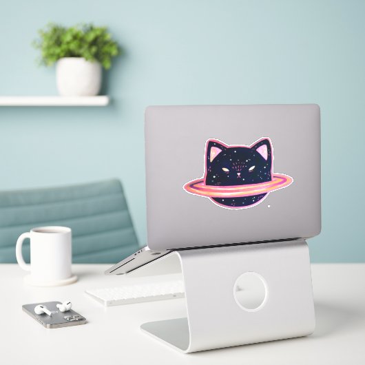 Planeet Kat Sticker (Laptop op bureau)