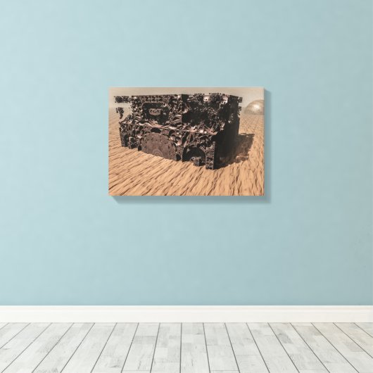 Planeet Mars. Stof Storm. Canvas Afdruk (Insitu (Houten vloer))