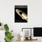 Planeet Saturnus met ringen en feiten zwart poster (Thuiskantoor)