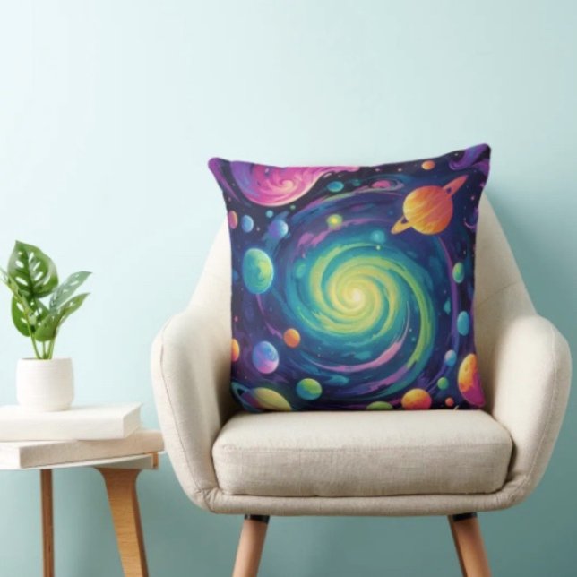 Planeet Spin Kussen (Neon Galaxy Space Throw Pillow – Cosmic Spiral Planets Home Decor Trippy Nebula Sofa Cushion Gift)