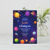 Planeet zonneruimte 1e verjaardag uitnodiging (Staand voorkant)