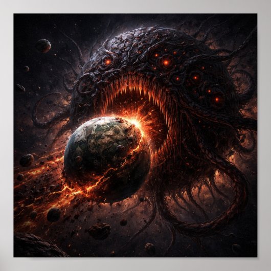 Planeetmonster dat een gedoemde wereld opeet poster (Voorkant)