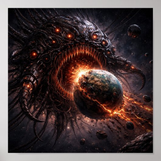 Planeetmonster dat een gedoemde wereld opeet poster (Voorkant)