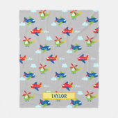 Planes, Helikopters & Clouds Cartoon LT Grey, Naam Fleece Deken (Voorkant)