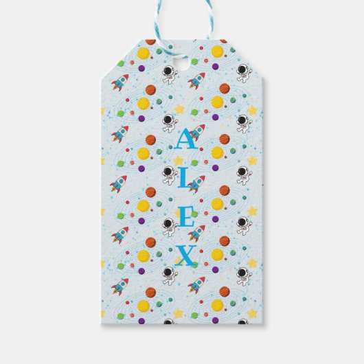 Planet Astronaut Rocket Gepersonaliseerde Gift Lab Cadeaulabel (Voorkant)