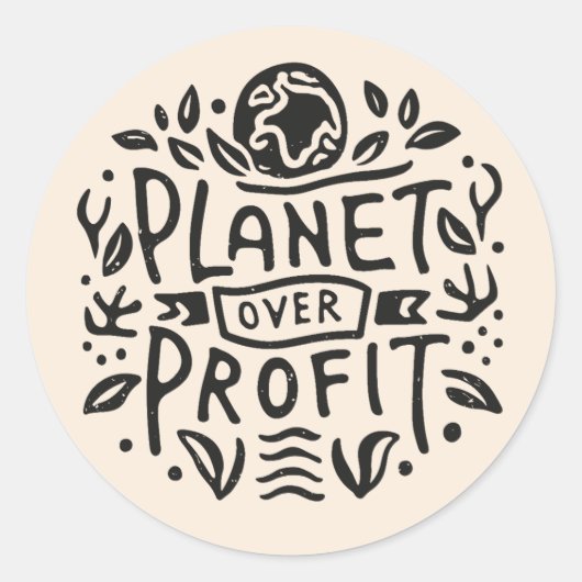 Planet boven winst ronde sticker (Voorkant)