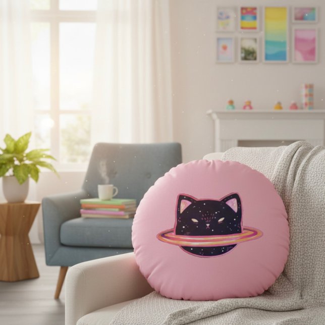 Planet Cat Round Pillow Rond Kussen (Creator heeft geüpload)