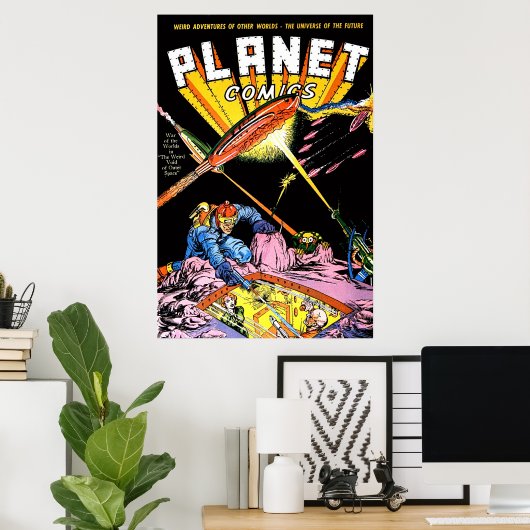 Planet Comics Laser Aanval Sci-Fi Oude Strips Poster (Thuiskantoor)