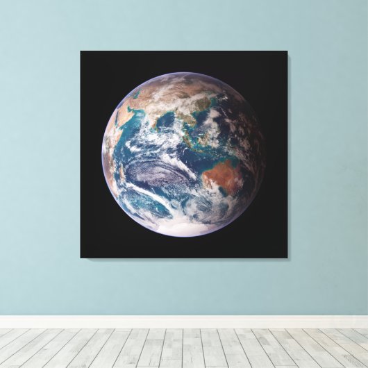 Planet Earth Blue Marmer Canvas Afdruk (Insitu (Houten vloer))