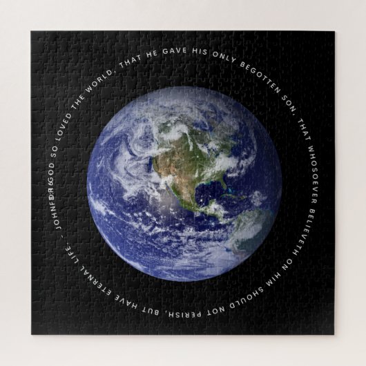 Planet Earth in de ruimte - Christelijk John 3:16 Legpuzzel (Verticaal)