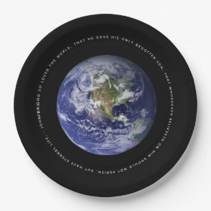 Planet Earth in de ruimte - Christelijk John 3:16 Papieren Bordje