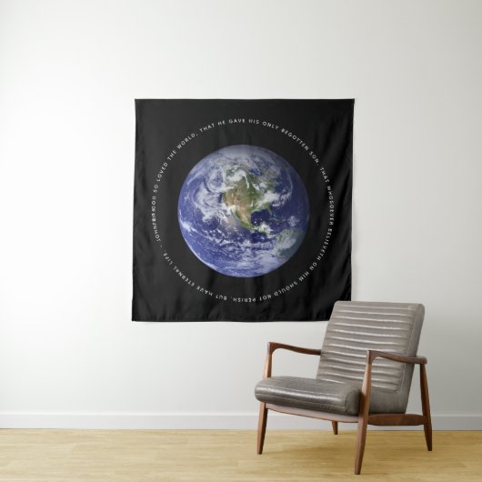 Planet Earth in de ruimte - Christelijk John 3:16 Wandkleed (In situ)