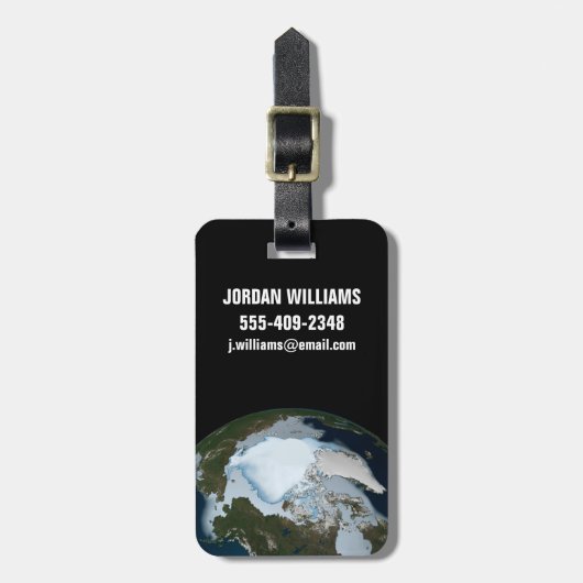 Planet Earth met Zee-ijsdekking in 1980. Bagagelabel (Voorkant verticaal)