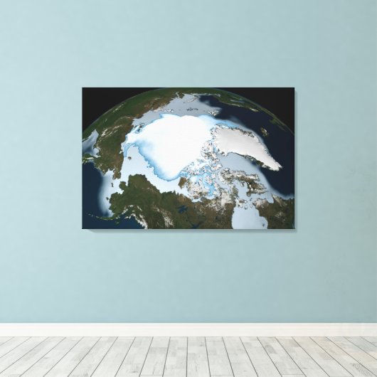 Planet Earth met Zee-ijsdekking in 1980. Canvas Afdruk (Insitu (Houten vloer))