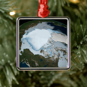 Planet Earth met Zee-ijsdekking in 1980. Metalen Ornament