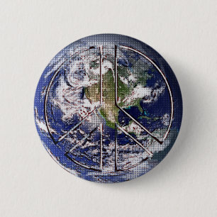 Planet Earth Peace Sign Ronde Button 5,7 Cm