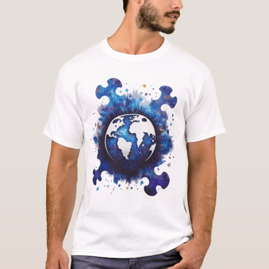 Planet Earth Puzzel Piece Graphic - Abstracte Aard T-shirt (Voorkant)