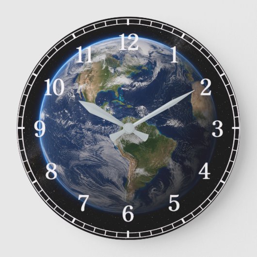Planet Earth Wall Clock v2 — Space-Inspired Design Grote Klok (Voorkant)