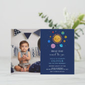 Planet eerste reis rond de zon Foto Verjaardag Kaart (Staand voorkant)