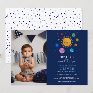 Planet eerste reis rond de zon Foto Verjaardag Kaart