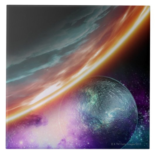 Planet en zijn maan. Computerillustraties van een Tegeltje (Voorkant)