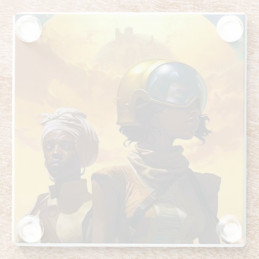 Planet Explorers Afrofuturistic Science Fiction Glazen Onderzetter (Achterkant)