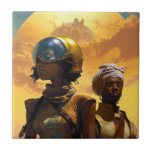 Planet Explorers Afrofuturistic Science Fiction Tegeltje<br><div class="desc">Fantasy,  Sci-fi & Horror kunst van het Lunarium.</div>