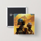 Planet Explorers Afrofuturistic Science Fiction Vierkante Button 5,1 Cm (Voorkant /achterkant)