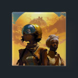 Planet Explorers Afrofuturistic Science Fiction Vierkante Button 5,1 Cm<br><div class="desc">Fantasy art producten van The Lunarium.</div>